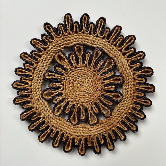 Vintage Woven Trivets Trio Hot Pads Boho Wicker Rattan Raffia - Picture 5 of 6